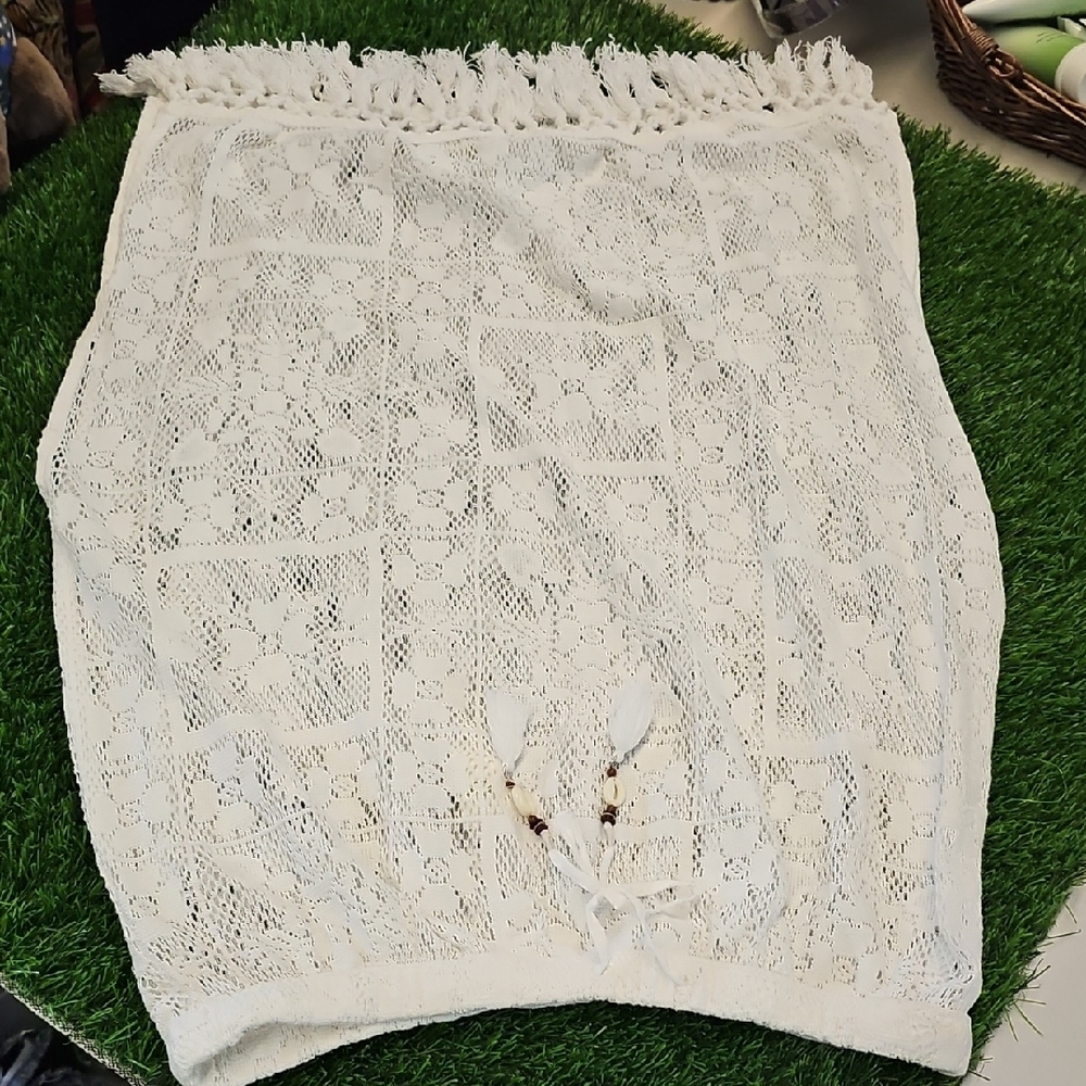 Cream Embellished Midi Pencil Skirt Resort Wear - Picture 7 of 9